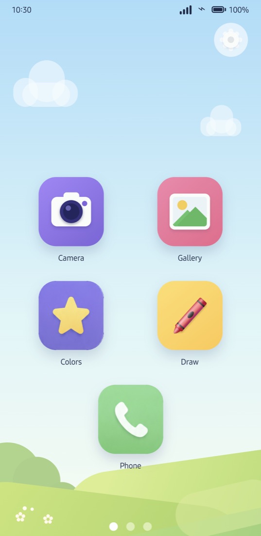 Toy Phone home screen with Camera, Gallery, Colors, Draw, and Phone
